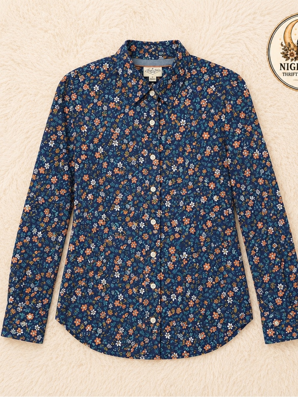 Floral‎ button down top - size large ~ Women’s country cottagecore ~ Like New